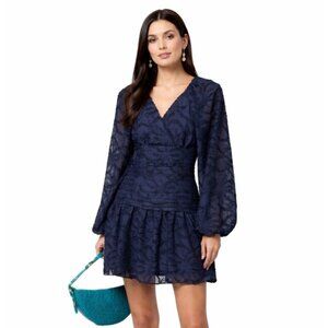 NWT Tanya Taylor Eva Navy Blue Puff Sleeve Mini Dress